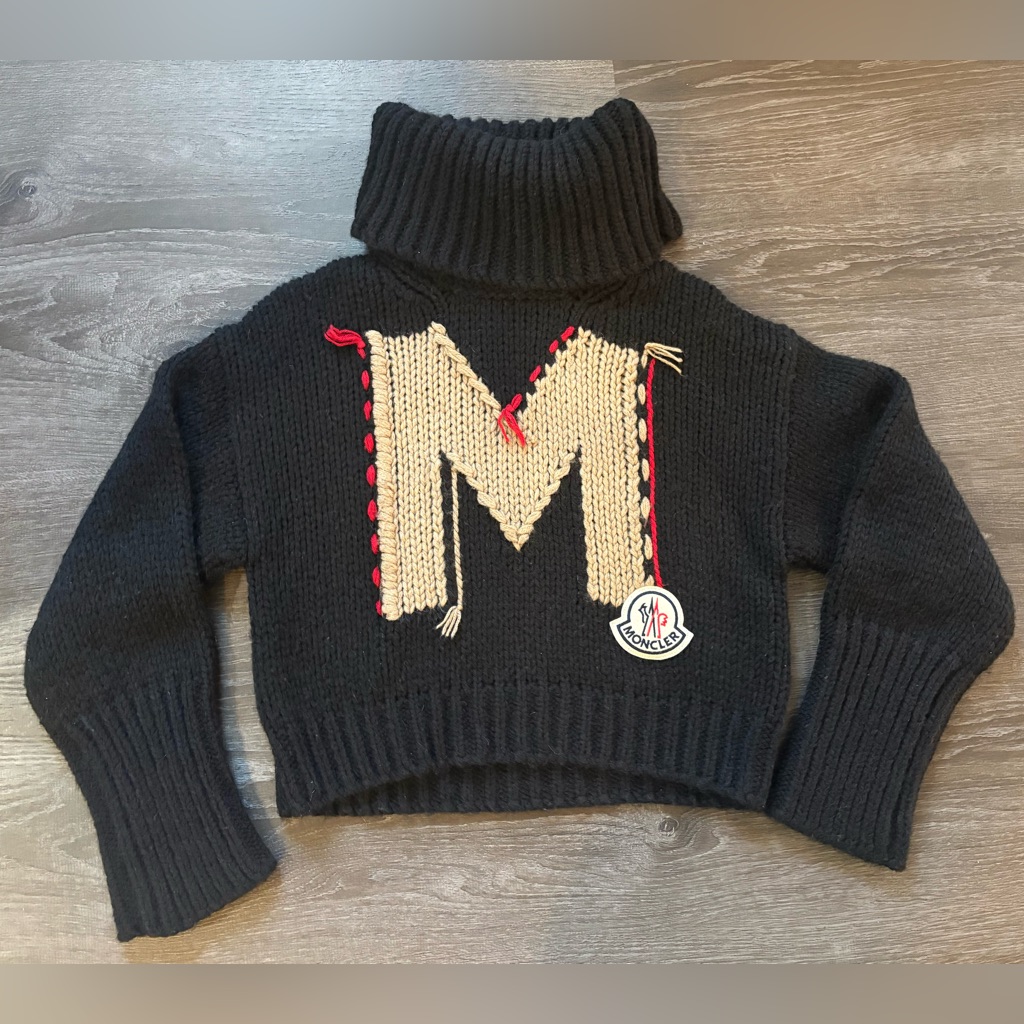 Moncler Logo Black Turtleneck Knit Sweater